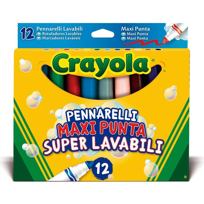 Rotuladores Crayola Superlavable Maxi Punta Caja 12 Colores Surtidos.  Rotuladores punta gruesa . La Superpapelería