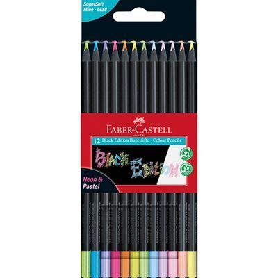Caja Carton 12 Lapices Colores Faber-Castell Black Edition Pastel & Neon. Lápices  faber castell . La Superpapelería