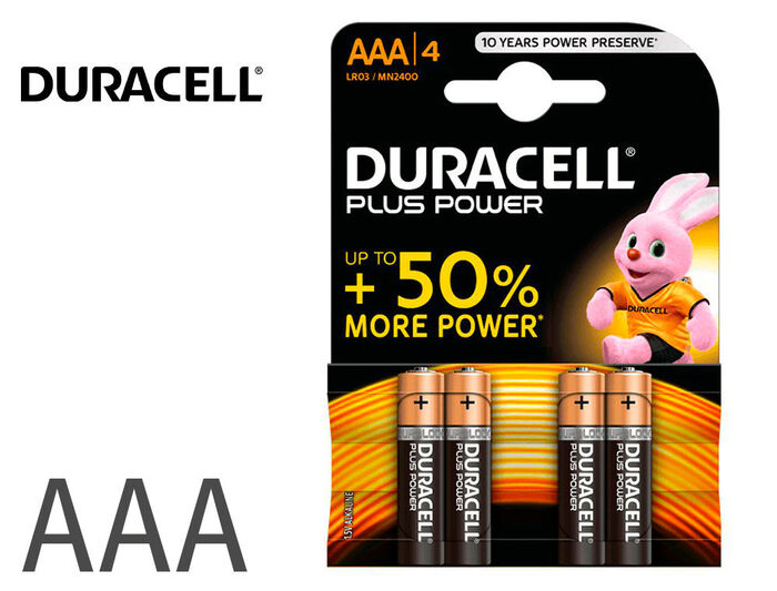 Pila Duracell Lr03 Alcalina Plus Power Aaa Blister 4 ud. Pilas recargables  y alcalinas . La Superpapelería