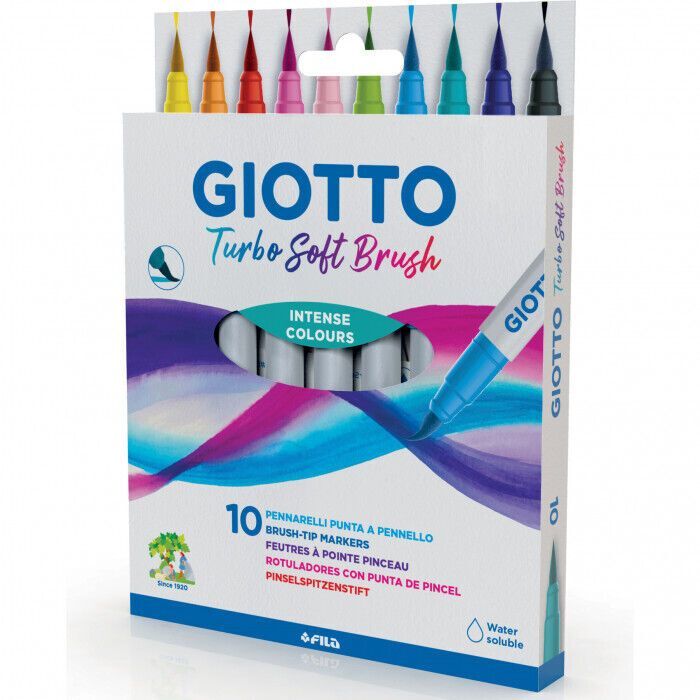 Rotulador Punta Pincel Giotto Turbo Soft Brush Caja 10 Colores Surtidos. Rotuladores  punta pincel y punta fina . La Superpapelería