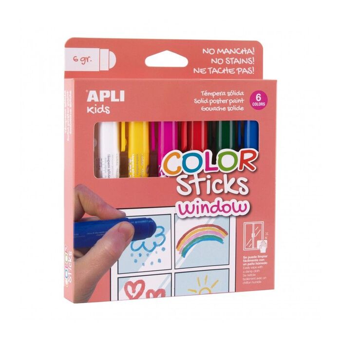 Tempera Solida Apli Color Stick Windows 6 G Caja 6 Colores