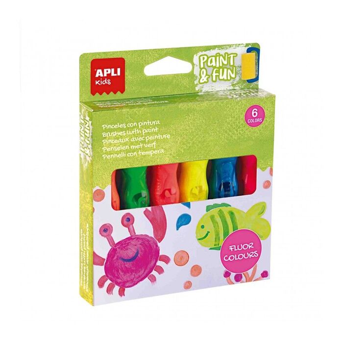 Tempera en Tubo Apli Kids Caja 6 Colores Neon Surtidos. Témperas escolares para  niños . La Superpapelería