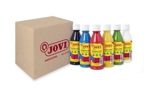 Tempera Jovi Liquida 250 Ml (Botella) Surtido Colores Primarios Caja de 6  (Blanco, Amarillo, Rojo, Verde, Azul y Negro). Témperas escolares para niños  . La Superpapelería
