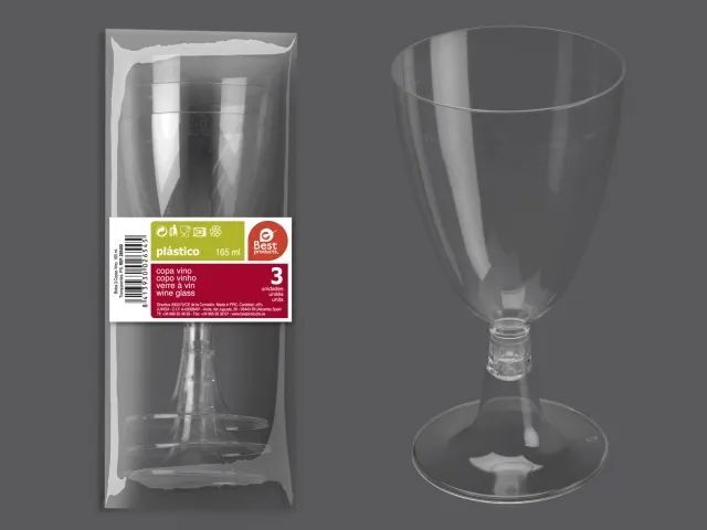 Copa Vino Transparente 165 Ml B-3. Copas de plástico . La Superpapelería