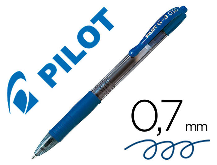 Boligrafo Pilot G-2 Azul Tinta Gel Retractil Sujecion de Caucho en Blister. Bolígrafos  pilot de gel . La Superpapelería