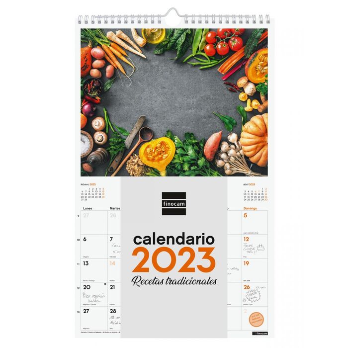 Calendario Pared Espiral 25X40 cm Recetas Finocam 2023. Calendarios de  pared . La Superpapelería
