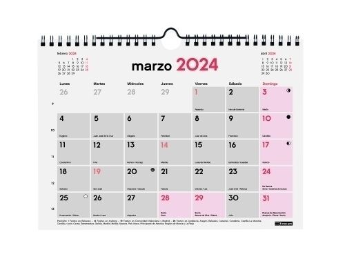 Calendario Pared Escribir Chic Bloc Iman S Blanco Finocam 2024. Calendarios  de pared . La Superpapelería