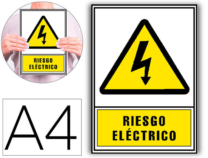 Pictograma Archivo 2000 Riesgo Electrico Pvc Amarillo Luminiscente 210X297  mm. Señales de advertencia . La Superpapelería