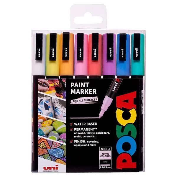 Pack 8 rotuladores POSCA 1M - Colores pastel - Three Feelings