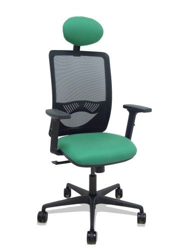 Silla Oficina Con Regulacion Lumbar Respaldo Malla Negra / Asiento Tapizado  Verde