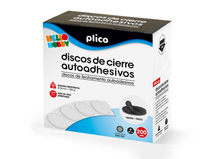 Disco de Cierre Plico Velcro Autoadhesivo 20 mm Diametro Color Negro Caja  de 200 Unidades. Velcro adhesivo de doble cara . La Superpapelería