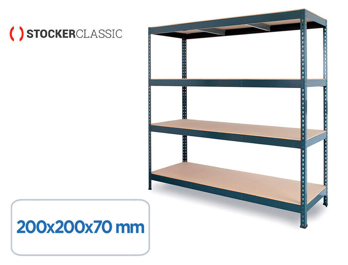 Estanteria metalica ar stocker 200x200x70 cm 4 estantes 450 kg por estante  bandeja de madera sin