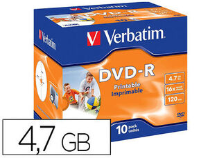 Dvd-R Verbatim Imprimible Capacidad 4,7 Gb Velocidad 16X Pack 10 Unidades