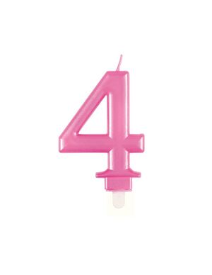 Vela Cumpleaños Número 4 Rosa Metalizado