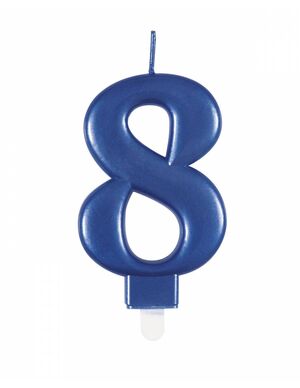 Vela Cumpleaños Número 8 Azul Metalizado 8 X 6 cm