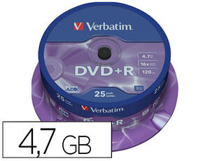 Dvd+R Verbatim Capacidad 4. 7Gb Velocidad 16X 120 Min Tarrina de 25 Unidades