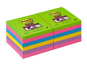 Bloc de Notas Adhesivas Quita y Pon Post-It Super Stick Ultra 76X76 mm Pack de 12 Bloc Verde Rosa Amarilla