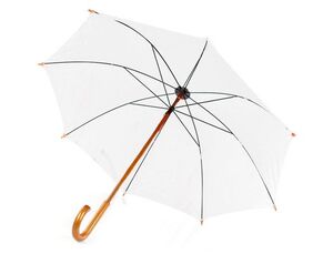 Paraguas de Poliester 105 cm de Diametro Apertura Manual Cierre con Velcro Suave Mango de Madera Blanco