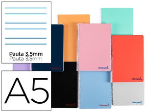 Cuaderno Espiral Pauta 3,5 mm A5 Wonder Tapa Plastico 80 Hj 90 Gr con Margen Colores Surtidos