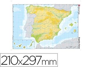 Mapa Mudo Color A4 España -Fisico