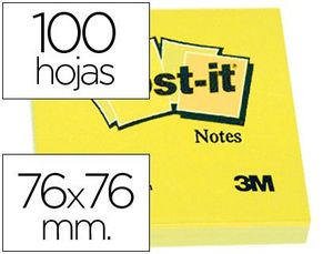 Bloc de Notas Adhesivas Quita y Pon Post-It 76X76 mm con 100 Hojas