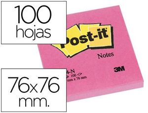 Bloc de Notas Adhesivas Quita y Pon Post-It 76X76 mm Fucsia Neon con 100 Hojas