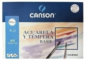 Lamina Guarro-Canson Acuarela y Tempera Basik 370G Mini-Pack de 6 A4