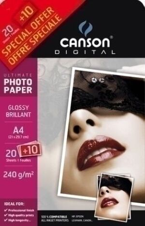 Papel Inkjet Canson Foto A4 240 Gr High Glossy Paquete 20 Hj