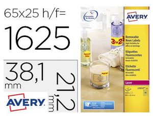 Etiqueta Adhesiva Avery Tamaño 38,1X21,2 mm Removible Amarillo Fluorescente Caja de 1625 Unidades