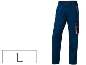 Pantalon de Trabajo Deltaplus Cintura Ajustable 5 Bolsillos Color Azul Naranja Talla L