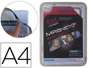 Marco Porta Anuncios Tarifold Magneto Din A4 con 4 Bandas Magneticas en el Dorso Color Plata Pack de