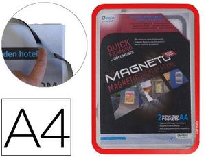 Marco Porta Anuncios Tarifold Magneto Din A4 con 4 Bandas Magneticas en el Dorso Color Rojo Pack de