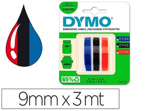 Cinta para Etiquetadores Dymo 3 M. X 9 mm 3 uds Negro Azul y Roj