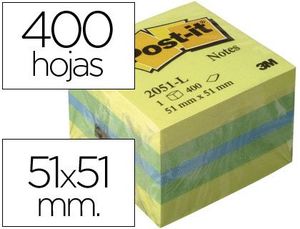 Bloc de Notas Adhesivas Quita y Pon Post-It 51X51 mm Minicubo Color Limon 2051-L 400 Hojas