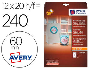 Etiqueta Adhesiva Avery Blanca Redonda Removible para Impresora Laser Inyeccion Tinta Fotocopiadora 60 mm