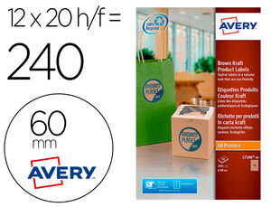 Etiqueta Adhesiva Avery Kraft Efecto Carton Redonda Removible para Impresora Laser Inyeccion Tinta