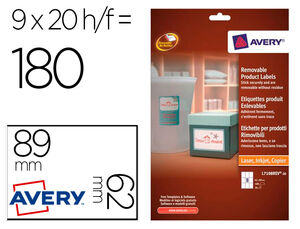Etiqueta Adhesiva Avery Removible para Impresora Laser Inyeccion Tinta Fotocopiadora Blanca 62X89 mm