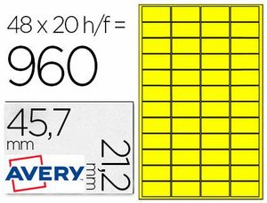 Etiqueta Adhesiva Avery Poliester Amarillo 45,7X21,2 mm Laser Pack de 960 Etiquetas