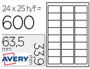 Etiqueta Adhesiva Avery para Congelador Blanca 63,5X33,9 mm Ink-Jet Laser y Fotocopiadora Pack de 60