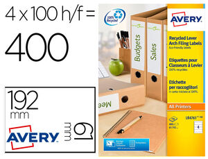Etiqueta Adhesiva Avery Papel Blanco Reciclado para Archivador 192X61 mm Laser Pack de 400 Etiquetas