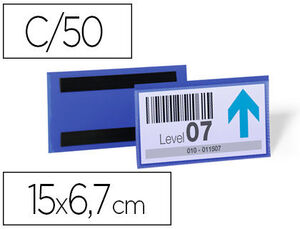 Funda Durable Magnetica 150X67 mm Plastico Azul Ventana Transparente Pack de 50 Unidades