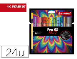 Rotulador Stabilo Acuarelable Pen 68 Arty Line 1 mm Estuche Carton de 24 Unidades Colores Surtidos