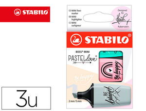 Rotulador Stabilo Boss Mini Pastel Love Estuche 3 ud Pizca de Menta/rubor Rosa/toque de Turquesa