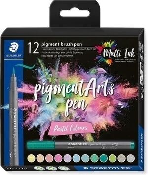 Rotulador Punta Pincel Staedtler Pigment Arts Pen Estuche Carton 12 Colores Pastel