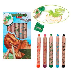 Dino World Mini Dino Lápices de Colores & Sacapuntas