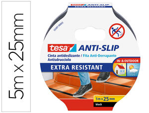 Cinta Antideslizante Adhesiva Tesa Uso Interior / Exterior Color Negro 5 Mt X 25 mm