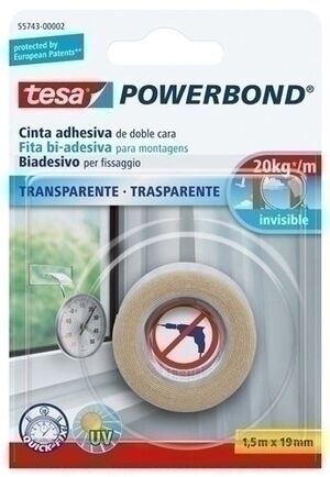 Cinta Adhesiva Doble Cara Tesa Powerbond Rollo 1,5X19 Transparente