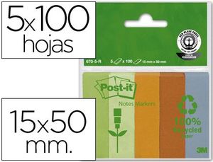 Bloc de Notas Adhesivas Quita y Pon Recicladas Post-It 15X50Mm Verde-Naranja- Mandarina-Azul Verde C