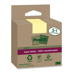 Bloc Notas Adhesivas Post-It Super Sticky Recicladas 76 X 76 mm Amarillas 70 Hojas