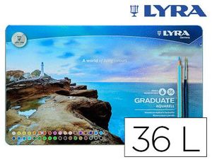 Lapices de Colores Lyra Graduate Aquarell Caja Metalica de 36 Colores Surtidos + Pincel
